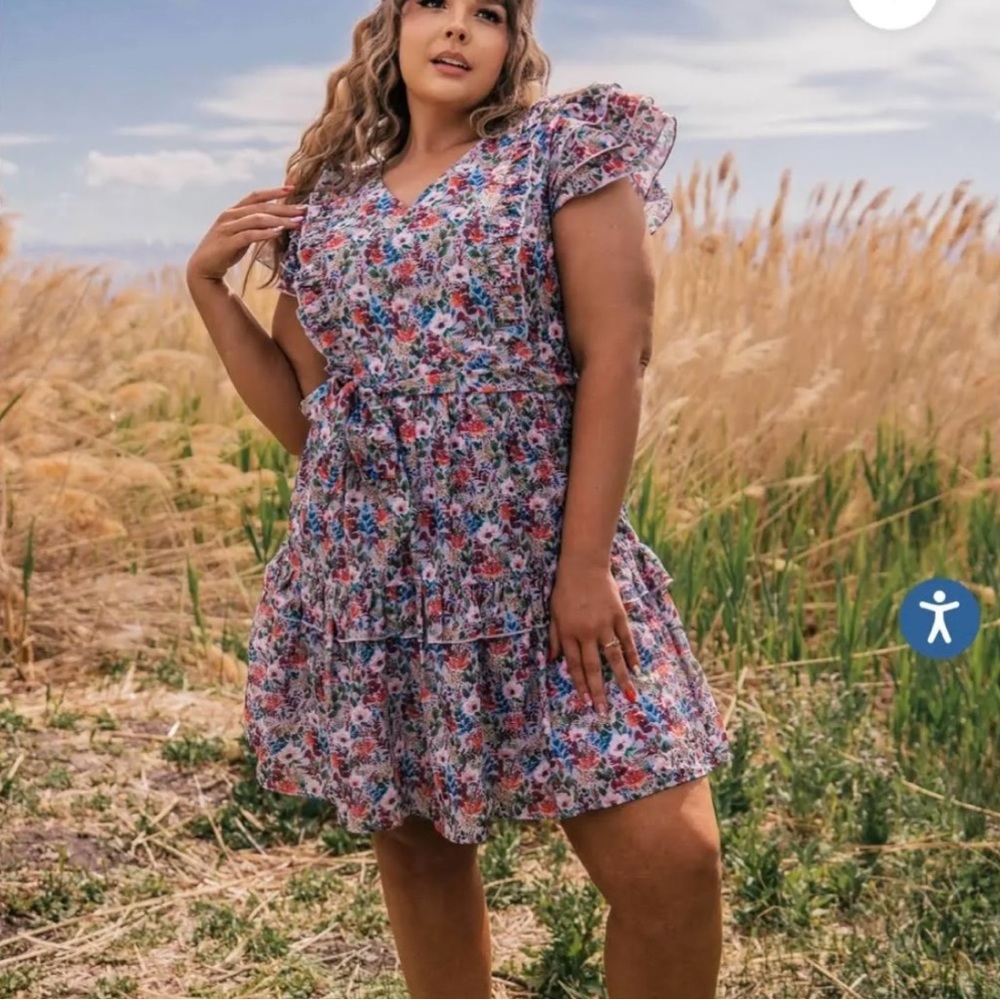 Full bloom dress, 1X, Multi colored floral pattern